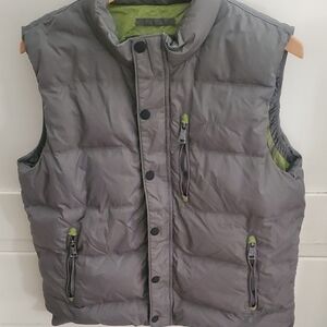 Men's Orvis Down Gray Puffer Vest with Green Accents